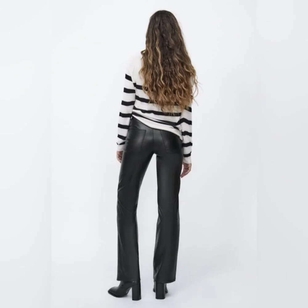 NWT ZARA FAUX LEATHER 90’s WIDE LEG‎ Pants High Waist 2969/245/800 Size 14